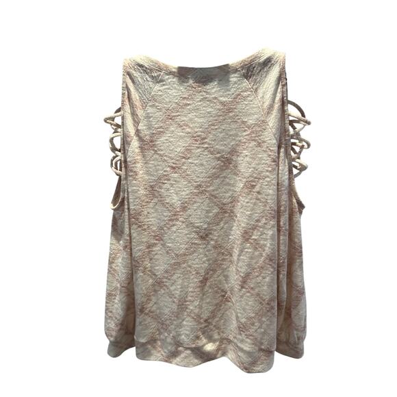 NWT Cato Pale Blush Plaid Cold-Shoulder Sweater Women's size S - Picture 4 of 6